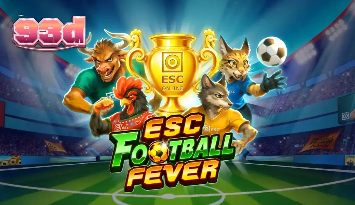 Interface do slot ESC Football Fever com elementos de futebol e estádio